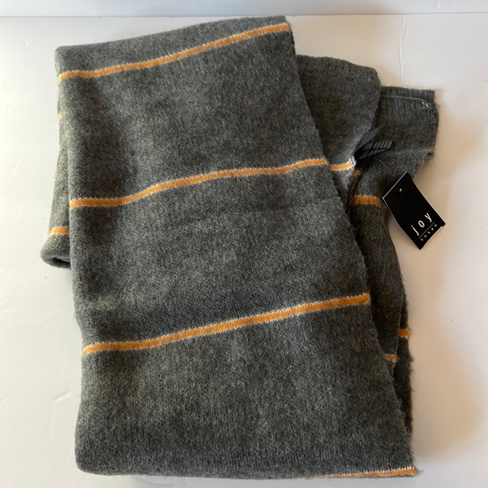 Joy Susan Scarf Gray with Orange Stripes Soft Knit